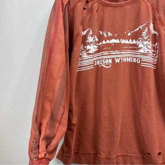 Free People Jackson Wyoming Sweatshirt Size M Oversized Flannel Back Rust/Orange - Picture 7 of 11